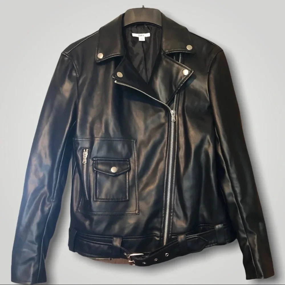 Bar III Faux Leather Buckle Jacket Black - Picture 2 of 8